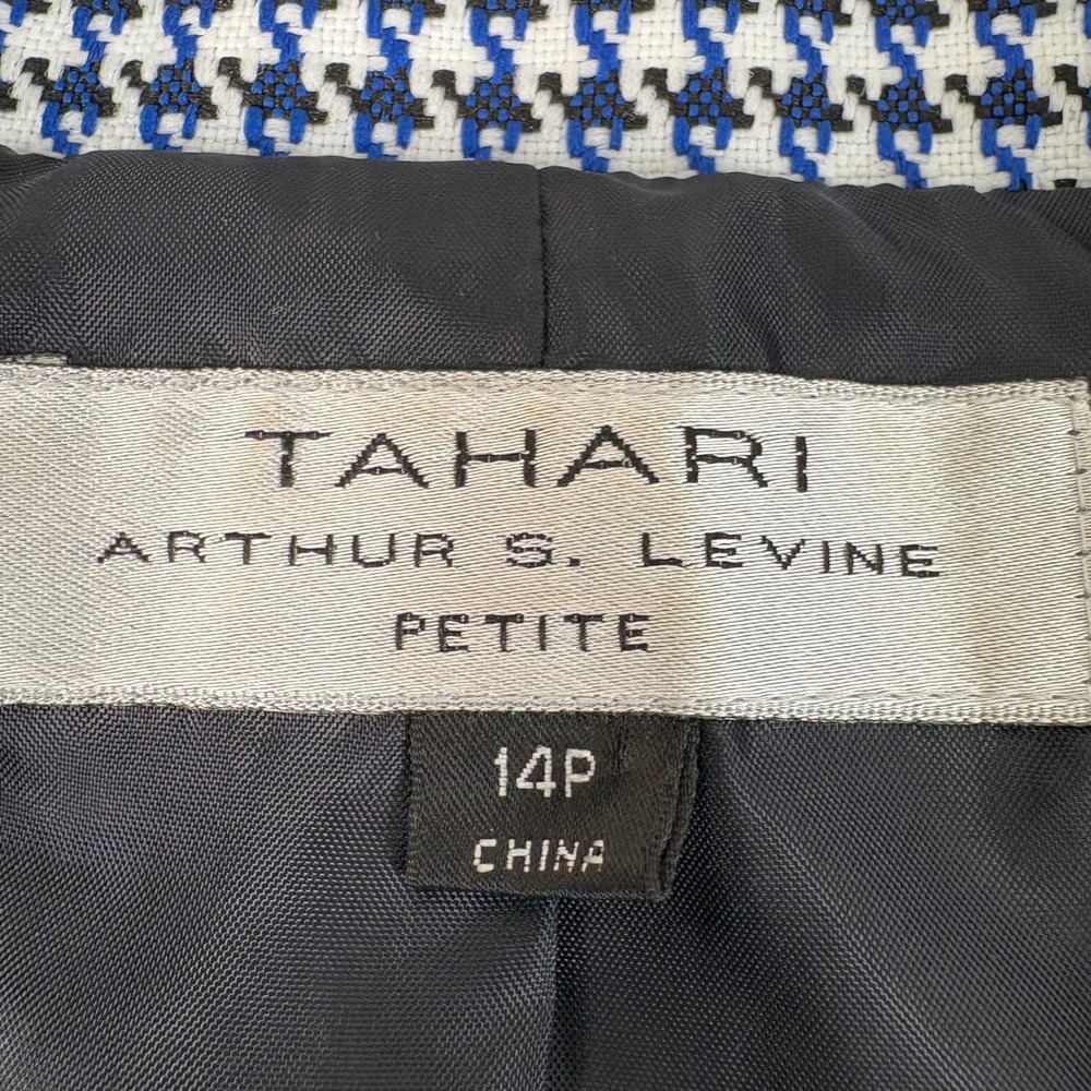 Tahari Arthur S. Levine Womens 14P Blue Houndstooth Blazer Shawl Collar Jacket - Picture 7 of 13